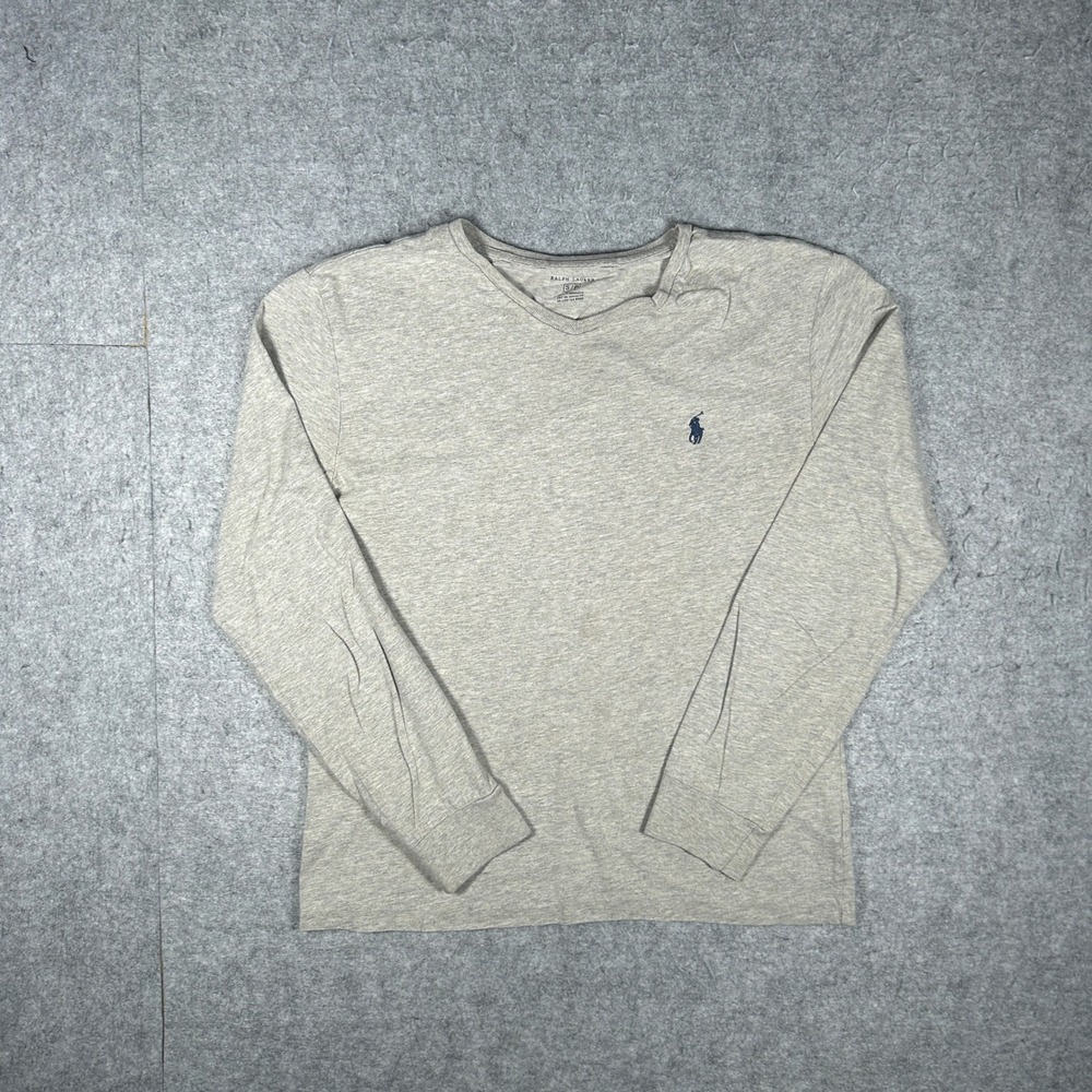 Polo Ralph Lauren Long Sleeve T-Shirt Mens Small Gray V-Neck Pony Logo Casual